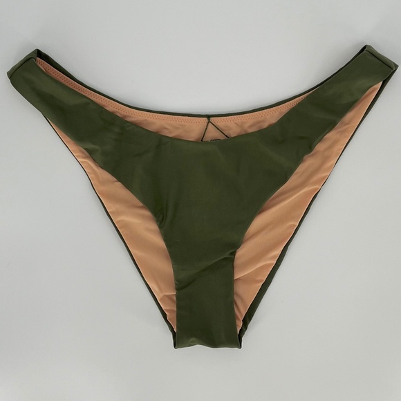 J. Crew Women's Cheeky Bikini Swim Bottom Size S Green Curved Waist Mid Rise UPF - Picture 2 of 10